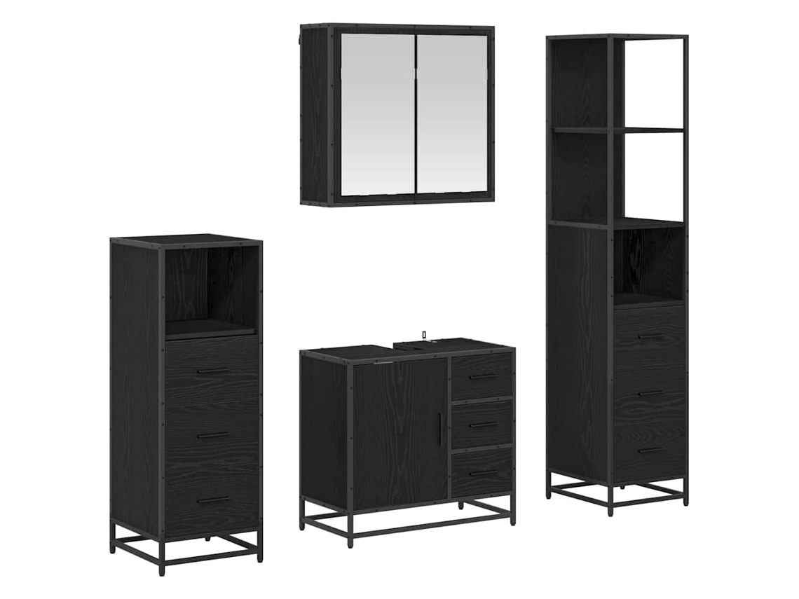 Conjunto de Móveis para Banheiro com Porta Carvalho Preto 4 Pcs MAISON EXCLUSIVE
