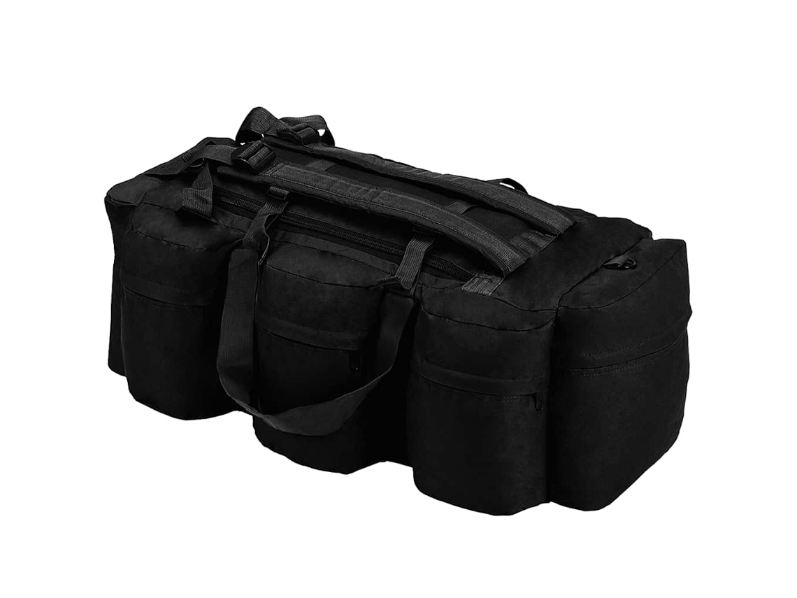 Vidaxl Saco De Lona Estilo Militar 3-em-1 45 L Preto