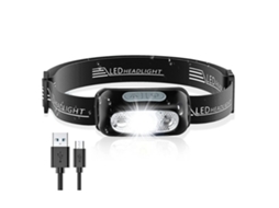 Farol Led 250 Lúmens Sensor de Movimento Ipx6 À Prova D'Água 5 Modos de Iluminação Ângulo Ajustável e Alça Preto BISBISOUS