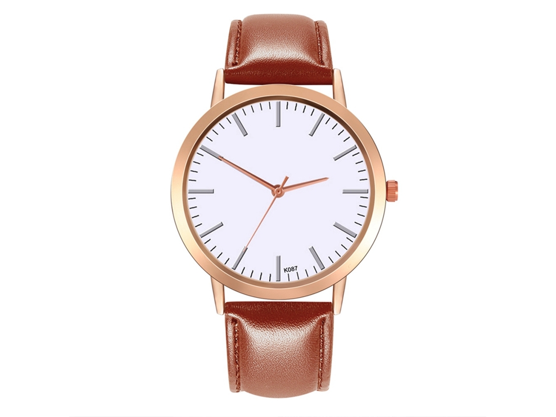 Relógio de Pulso Feminino Estiloso com Pulseira de Couro Marrom Claro Quarts