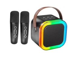 Mini Máquina De Karaokê, Mini Máquina De Karaokê Com 1/2 Microfones Sem Fio, Preta Aquaforge