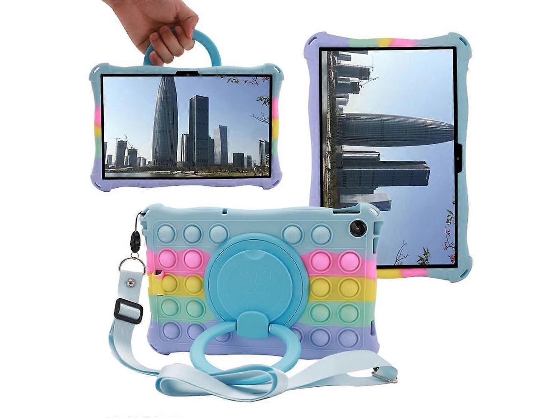 Capa de silicone Hengrongshen com suporte giratório de 360 ​​graus para Lenovo Tab M10 Plus 125f e 128f com alça de ombro colorida (3ª geração) em azul-bebê