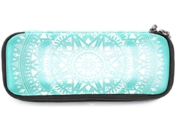 Conjunto grande em tons de azul petróleo com estampa floral mandala em estilo boho, ideal para lápis e marcadores.