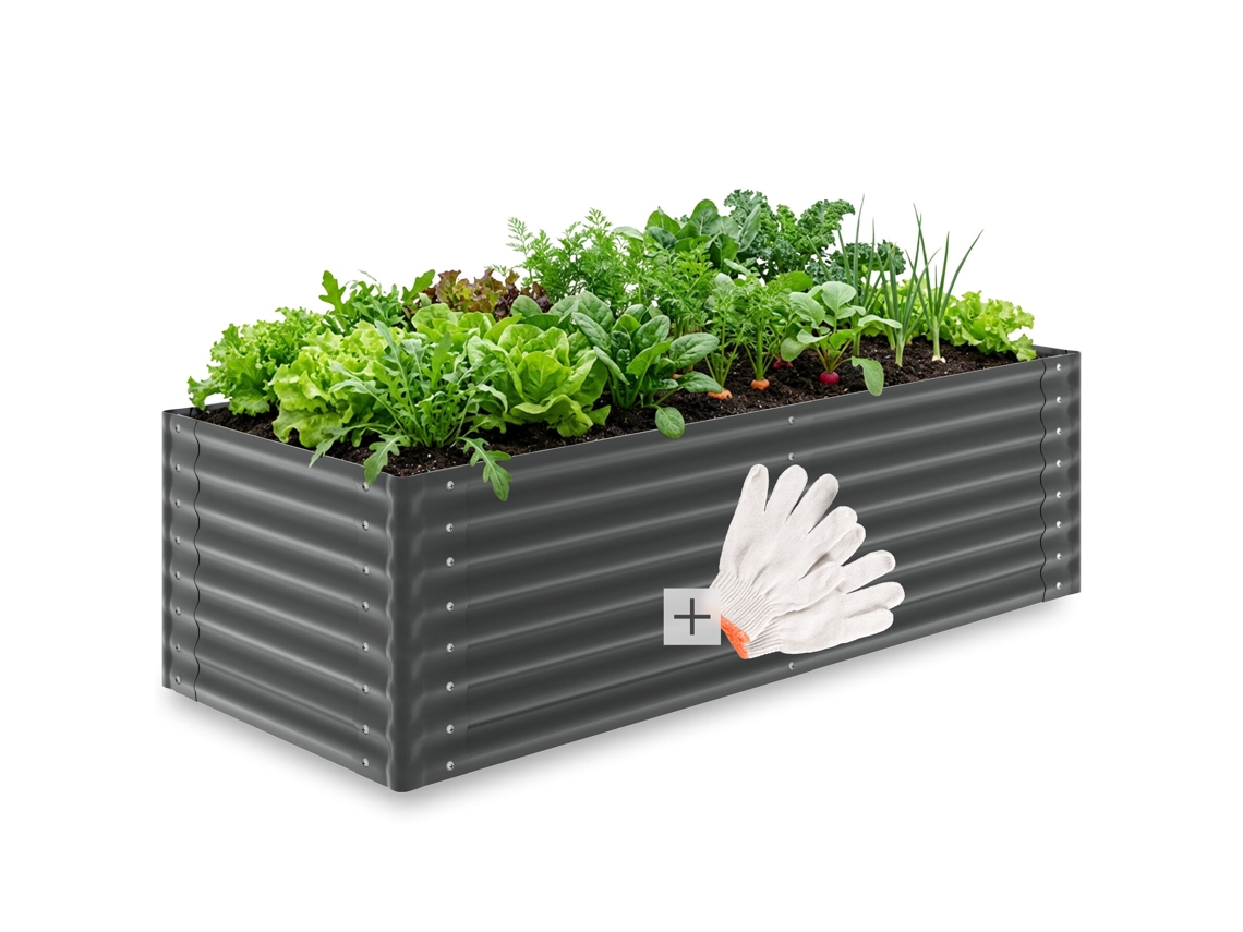 Canteiro Elevado Para Jardim E Varanda Blomma Tectake 200 X 80 X 62 Cm, Aço Galvanizado, Bordas Arredondadas, 970 L, Incluindo Luvas, Antracite