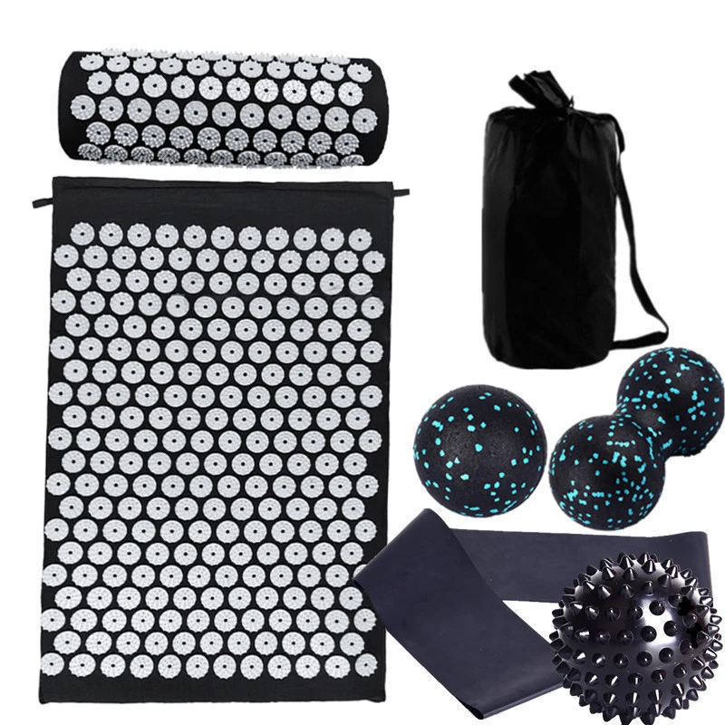 (conjunto Preto) Tapete/travesseiro De Massagem Para Alívio Do Estresse E Relaxamento Muscular (yoga)