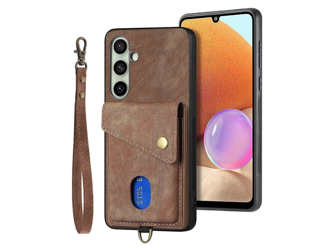 Capa De Celular Estilo Carteira Retrô Dobrável Em Couro Com Alça