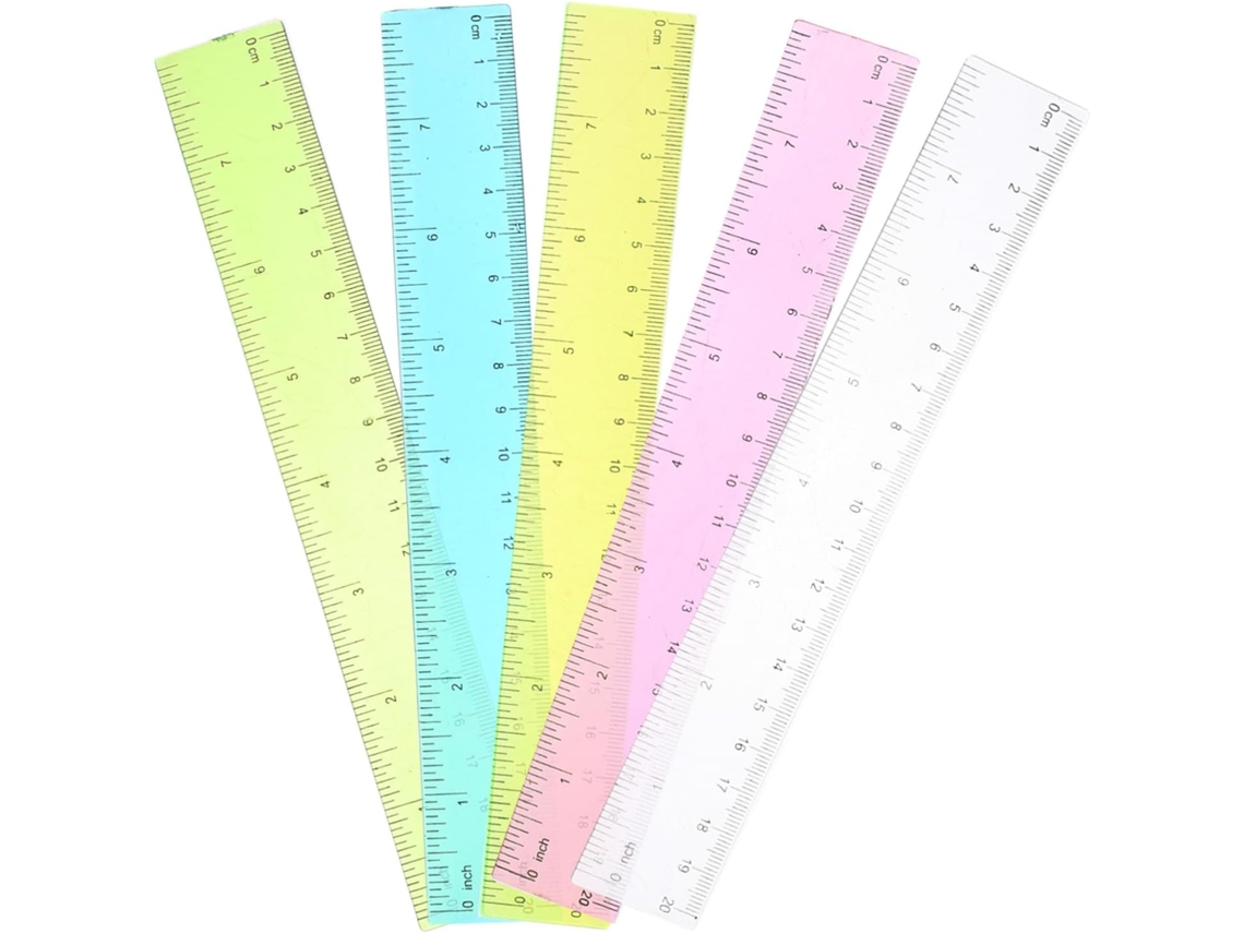 Régua Flexível de Plástico de 30cm, Conjunto de 5 Peças, Superfície Lisa e Durável, Ideal para Mesa, Estudantes e