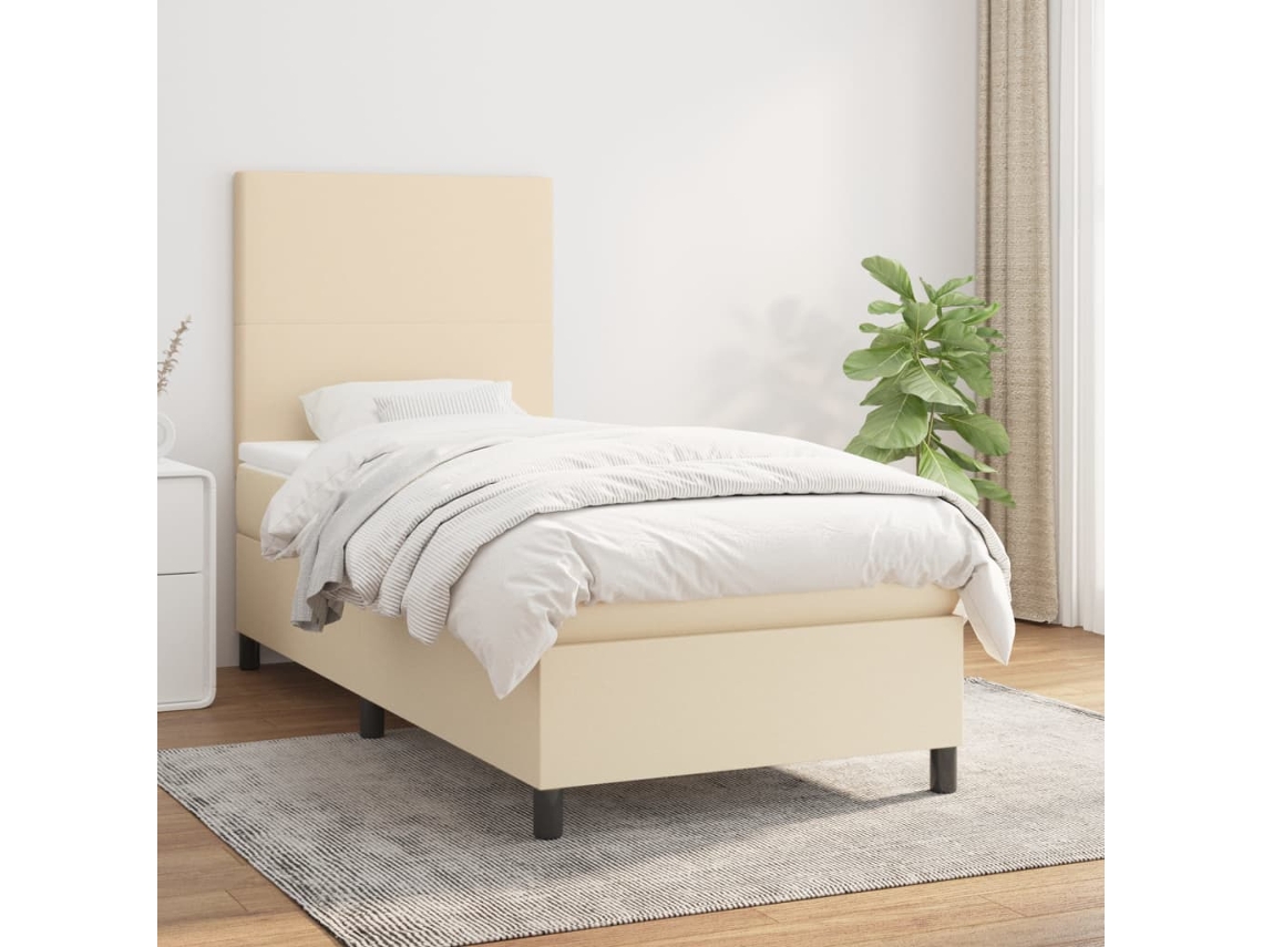 Vidaxl Cama Com Molas/colchão 100x200 Cm Tecido Cor Creme