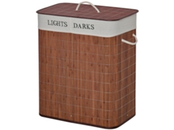Cesto Roupa Bambu 100l, Cesta Retangular com Tampa Removível e 2 Compartimentos (52x32x63cm, Marrom)