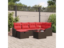 Vidaxl Conjunto De Sofás Com Almofada Castanho Vime Pe