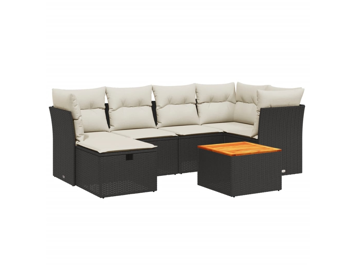 Conjunto de 7 Sofás para Jardim com Almofadões Vime Pe Preto MAISON EXCLUSIVE (7 pcs)