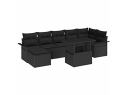 Vidaxl Conjunto De Sofá De Jardim 8 Unid. Preto