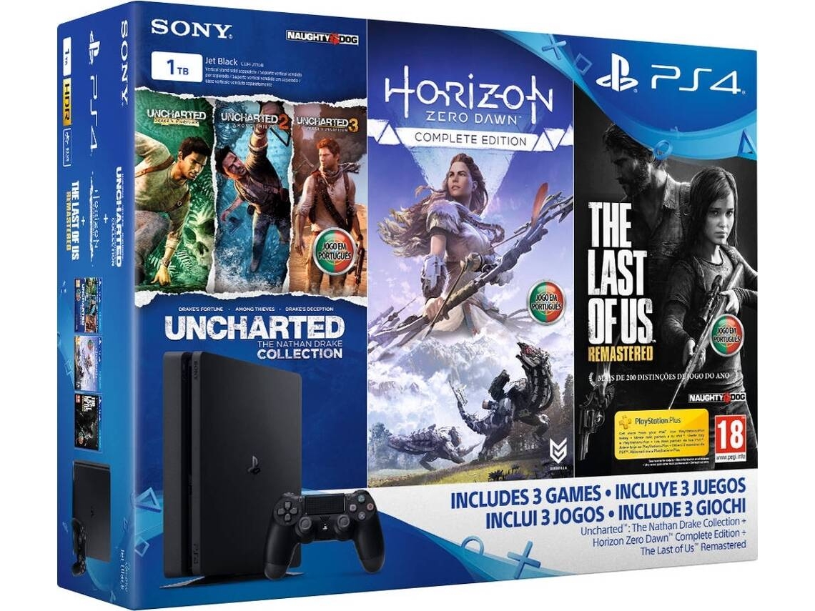 Consola PS4 Slim + The Last of Us + Horizon Zero Dawn + Uncharted (1 TB)