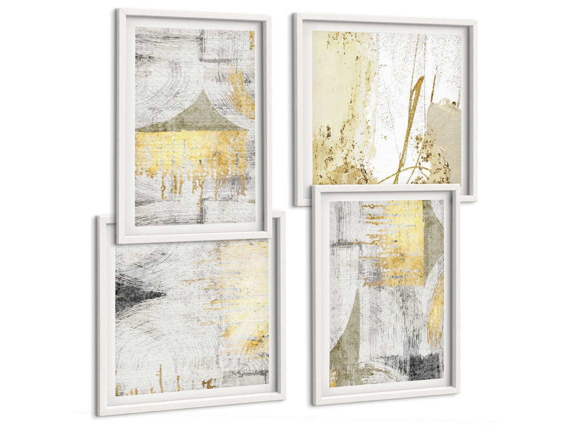 Quadros Decorativos Para Parede Flores Em Vasos, Composições Moldura Branca Quadros Para A Sala De Estar Espelharte (conjunto De 4 Imagens)