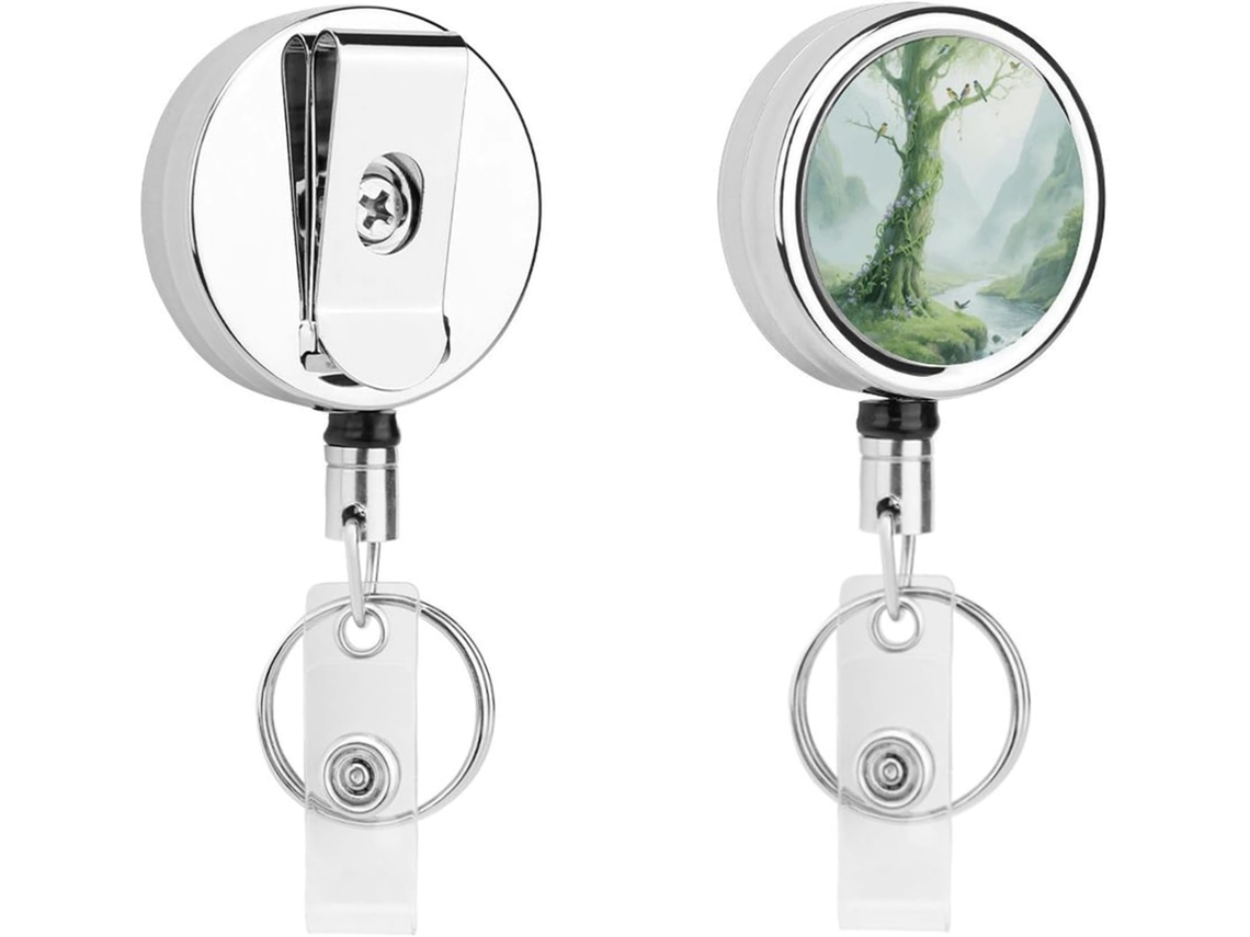 Porta Crachá Retrátil Árvore Da Vida Verde, Moderno E Durável, Em Metal, Com Cordão De Nylon De 68cm, Ideal Para