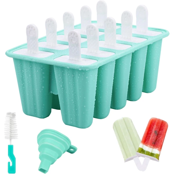 Forma De Sorvete Com 10 Cavidades, Molde De Silicone Livre Bpa Para Picolés, Molde De Sorvete Caseiro Com 1 Funil Dobrável E Tampa R, A