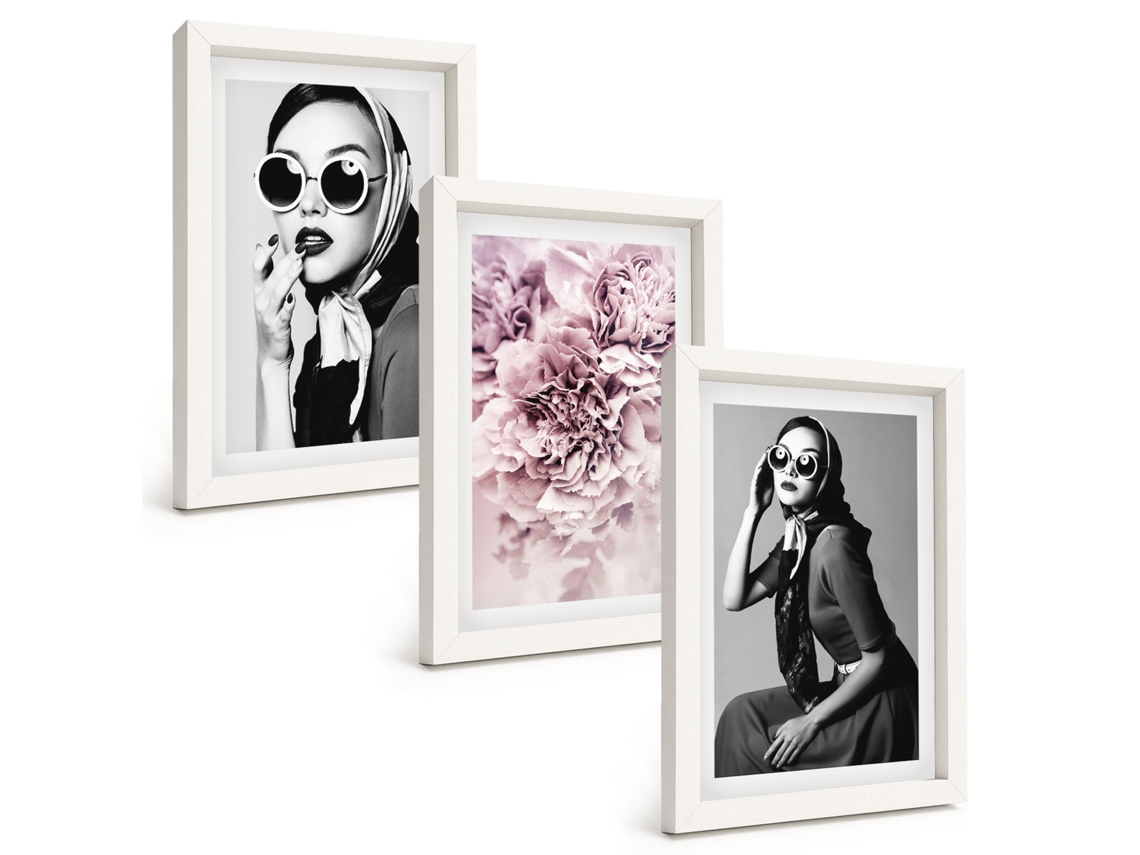 Composição De Quadros Retratos Estilosos De Mulheres, Flores Espelharte (3 Peças 20x30 Cm)