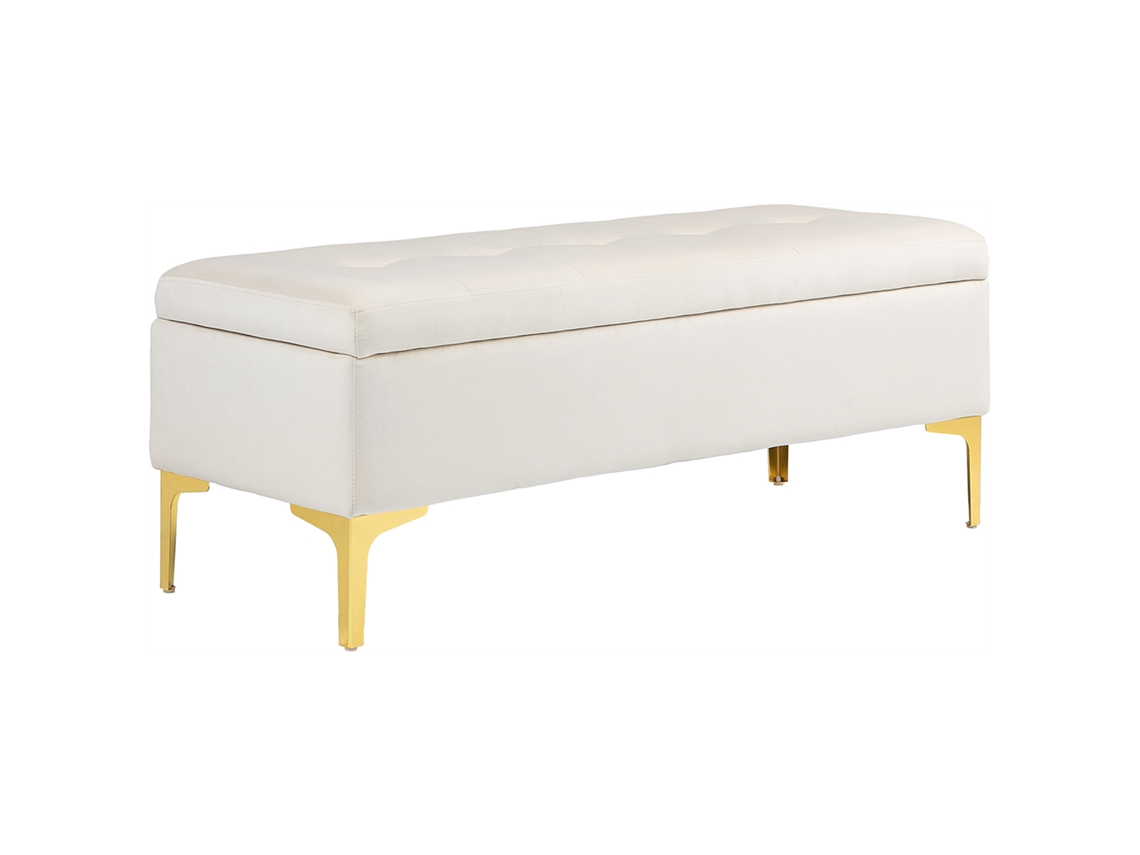 Banco com assento e compartimento de armazenamento BTFORUS, suporta até 120kg, 120x44x44,5cm, bege