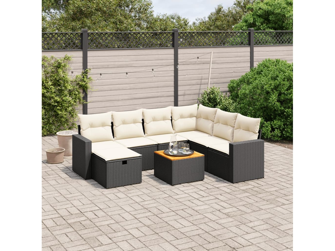 Vidaxl 8 Pcs Conjunto Sofás De Jardim Com Almofadões Vime Pe Preto