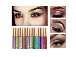 10 Cores Eyeliner Líquido com Glitter, Sombra de Olhos Waterproof e Brilhante
