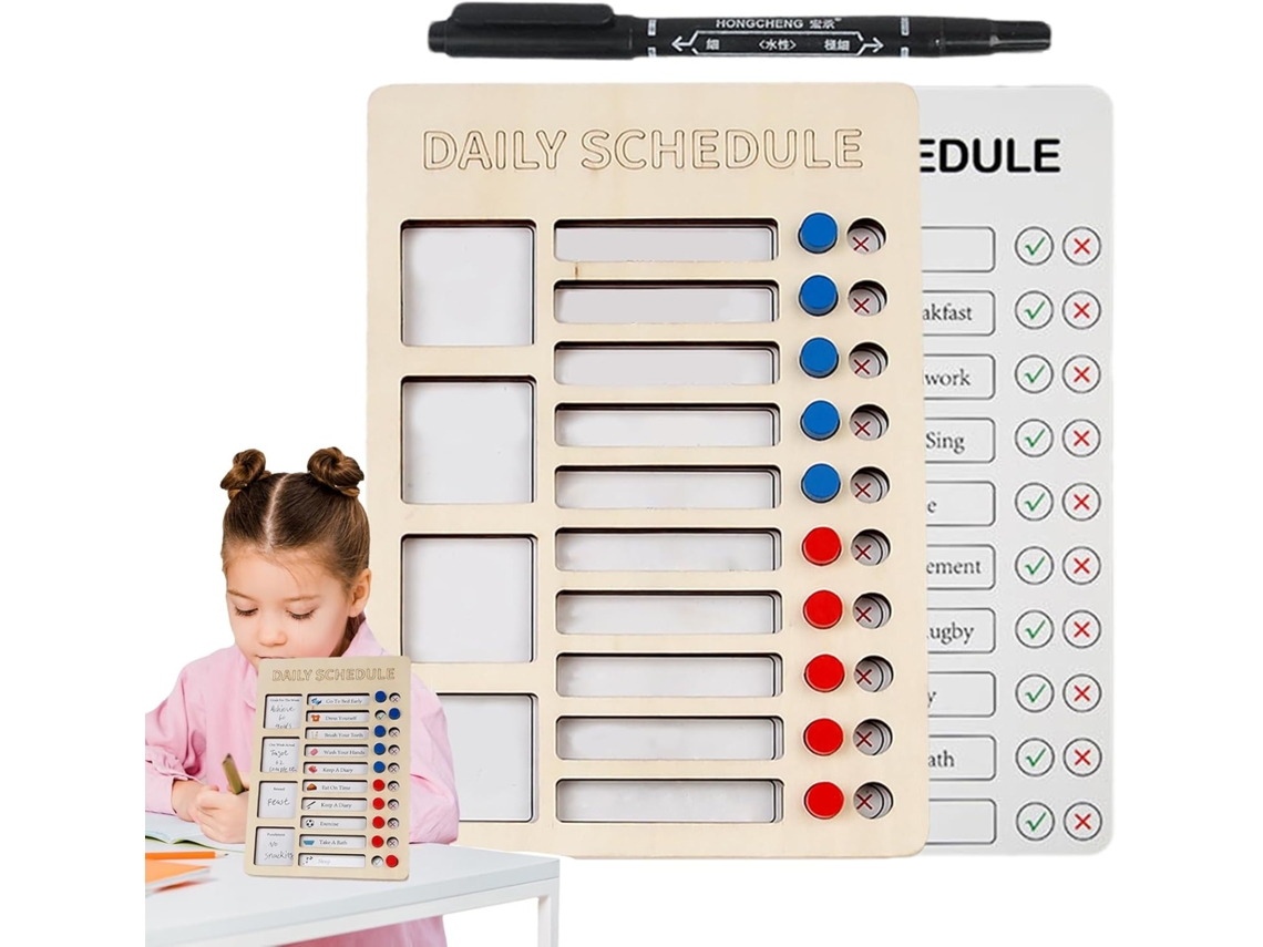 Quadro de Madeira para Acampamento, Dormitório, e Tarefas Infantis, Lista Rotina Educativa Vertical CHABERLU