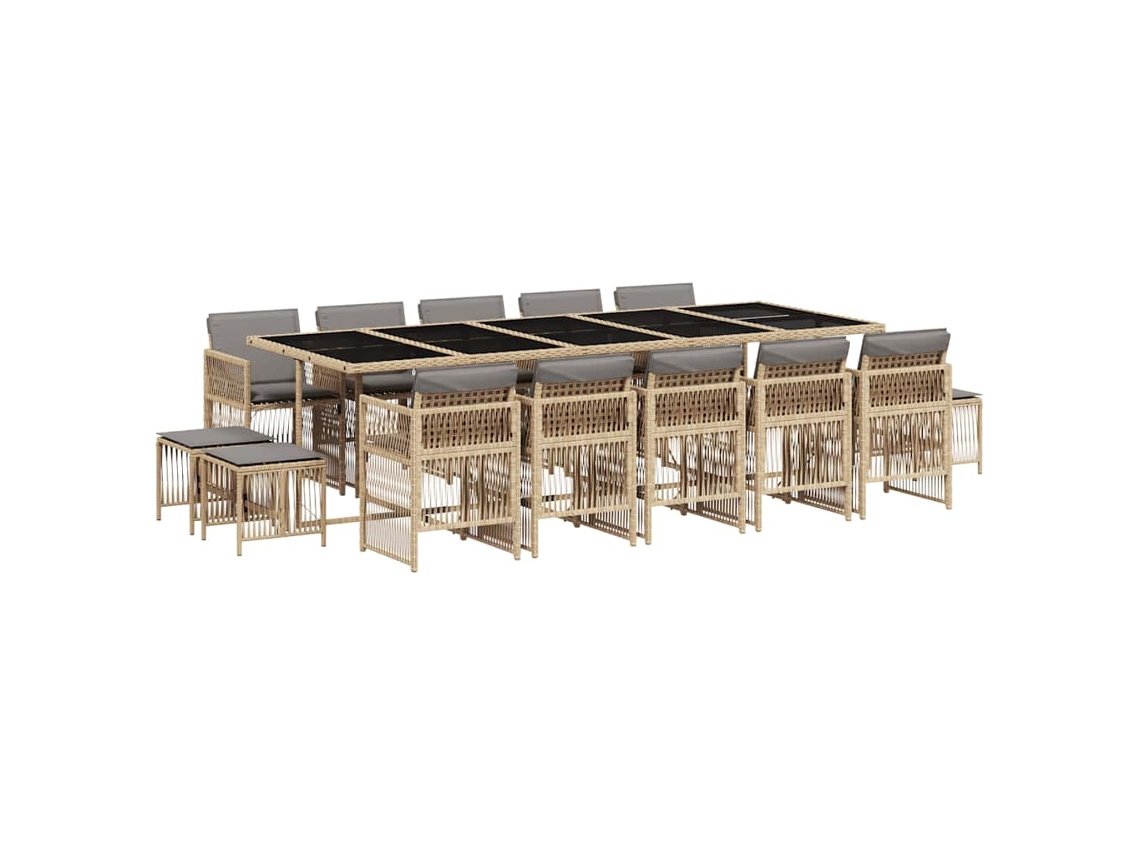 Jantar Conjunto 15 Peças para Jardim com Almofadões Vime Pe Bege Misturado MAISON EXCLUSIVE (15 unidades)