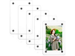 Conjunto 5 Porta Retratos Magnéticos Acrílico Transparente 60x90mm Suporte Magnético Prático Decoração GOKOCO
