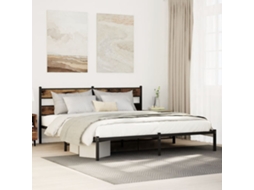 Estrutura De Cama Sem Colchão 193x203cm Metal Carvalho Fumado