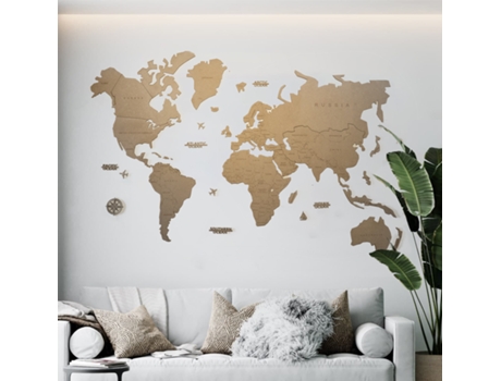 Grande Mapa-Mundo em Madeira 3D para Parede. Mapa para Marcar Viagens e Decoração para Viajantes. Cartão Duro Multicamadas com Nomes Gravados MISSMAPS