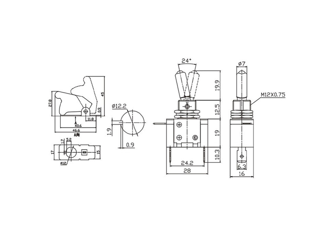 Interruptor Toggle 25a 12vdc Com Capa Abs Anti-óxido