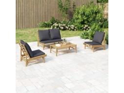 Vidaxl 4pcs Conj. Lounge De Jardim Bambu C/ Almofadões Cinzento-escuro