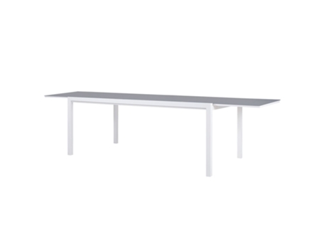 Mesa Conceito Retangular Extensível Alumínio Branco e Vidro Temperado Cinza Claro 200/300100