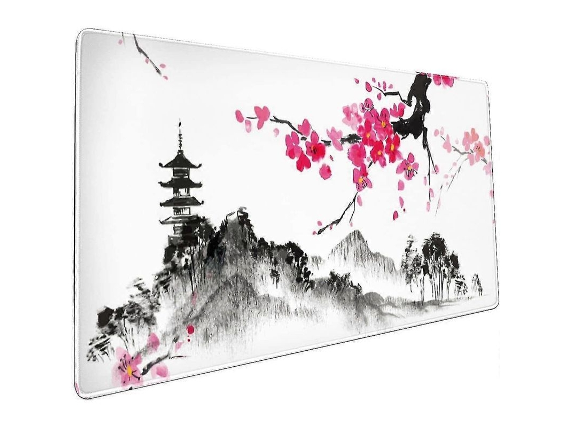 Mouse Pad Sakura YURU 35,4 x 15,7 polegadas com bordas tecidas, base de borracha, anti derrame, japonês