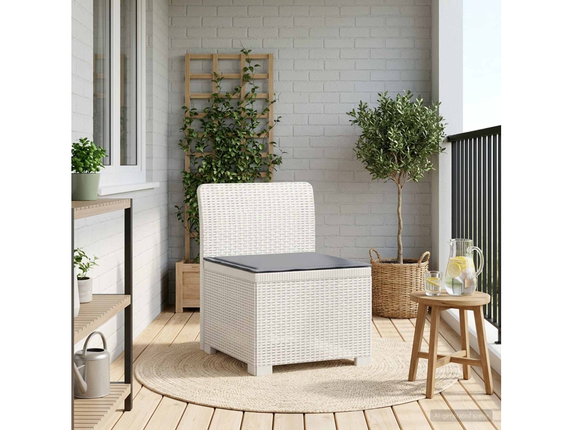 Vidaxl Sofá De Jardim 1 Lugar Com Almofada Look Rattan Pp Branco