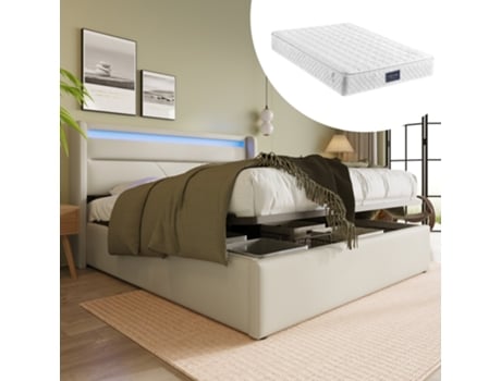 Cama Com Colchão Funcional Iluminação Led Arhatreya Poderia Branco (140x200cm)