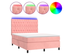 Cama Box Spring C/ Colchão/led 140x200 Cm Veludo Rosa MAISON EXCLUSIVE