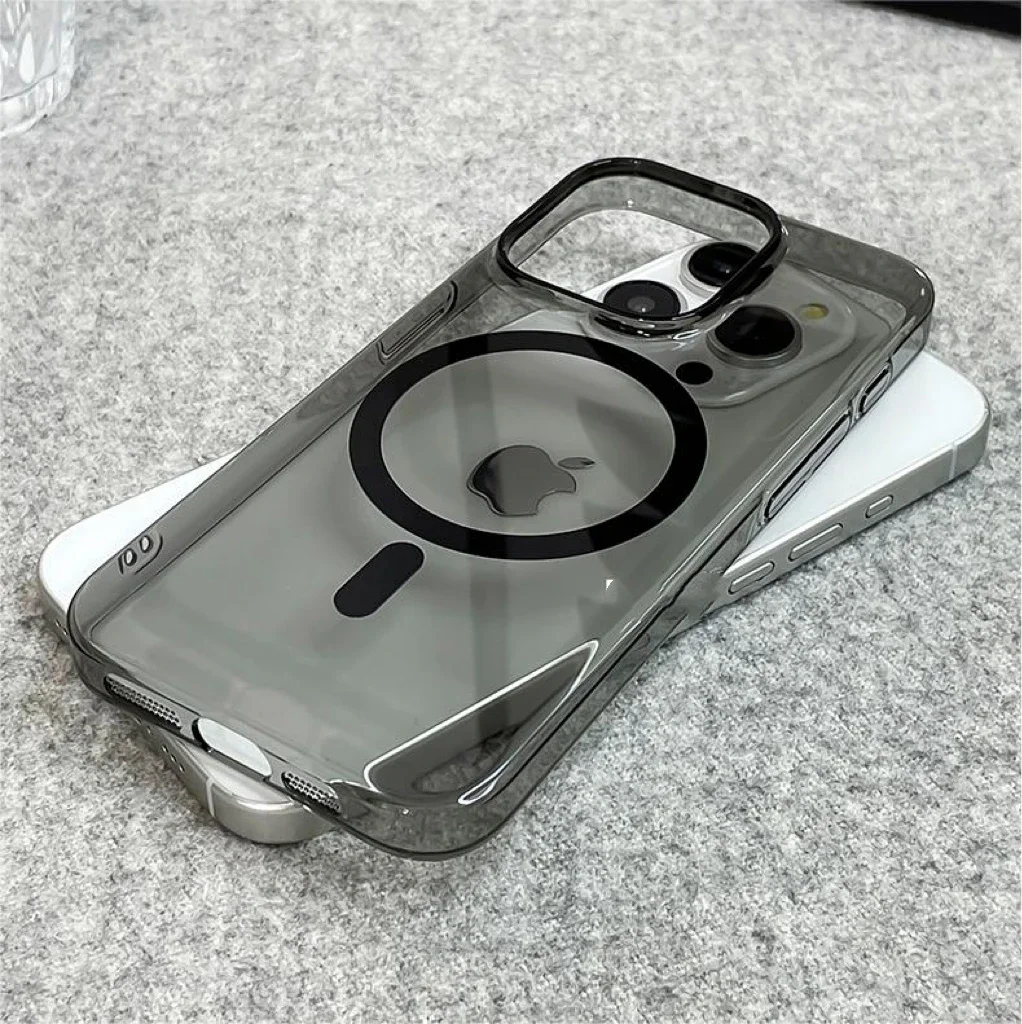 (iphone 14 Plus Preto) Capa Protetora Magnética Ultrafina E Transparente, Em Material De Policarbonato Brilhante.