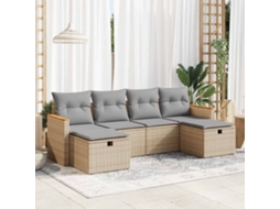 Vidaxl 6 Pcs Conjunto De Sofás P/ Jardim Com Almofadões Vime Pe Bege