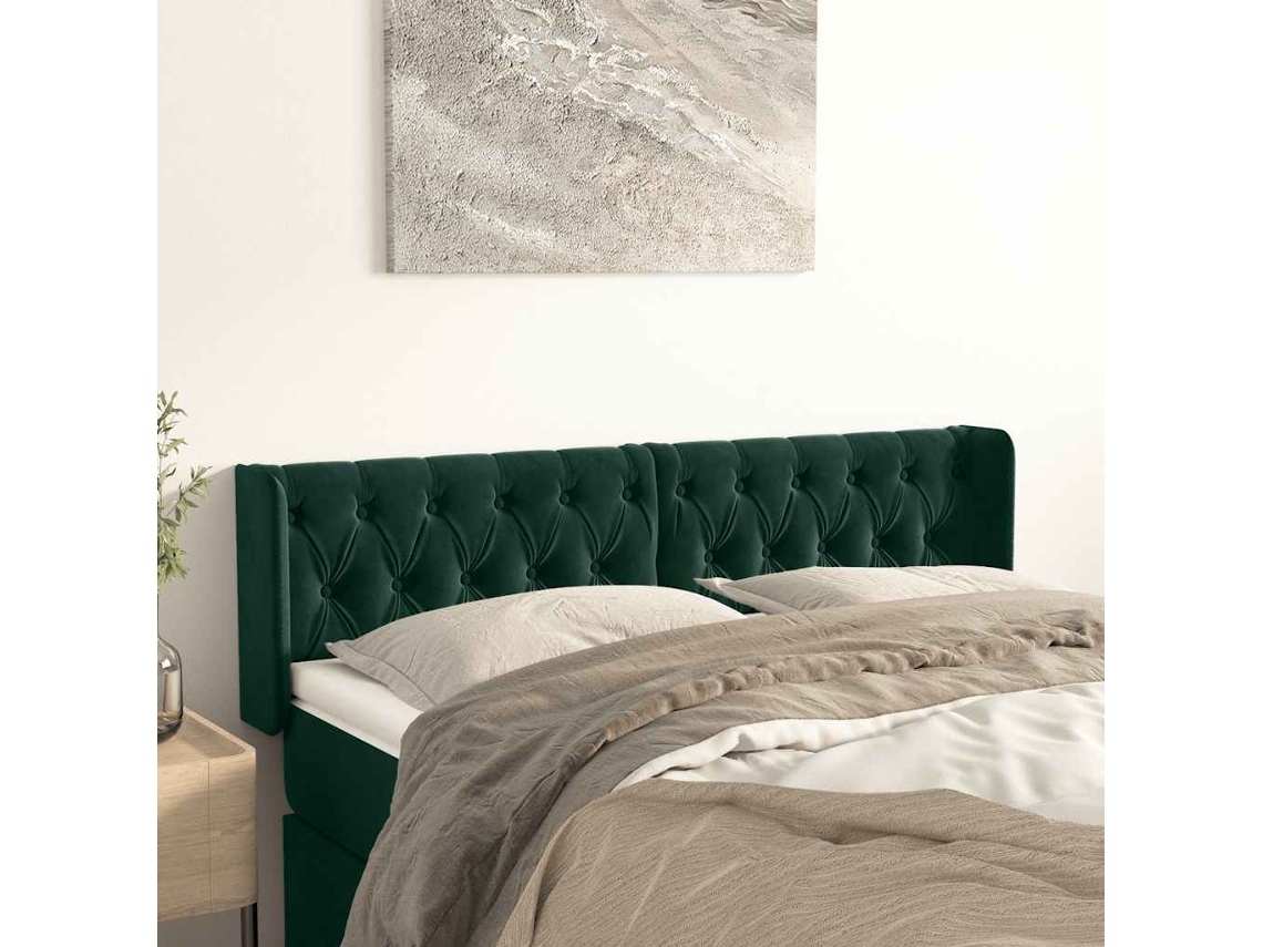 Vidaxl Cabeceira De Cama C/ Abas Veludo 163x16x78/88cm Verde-escuro