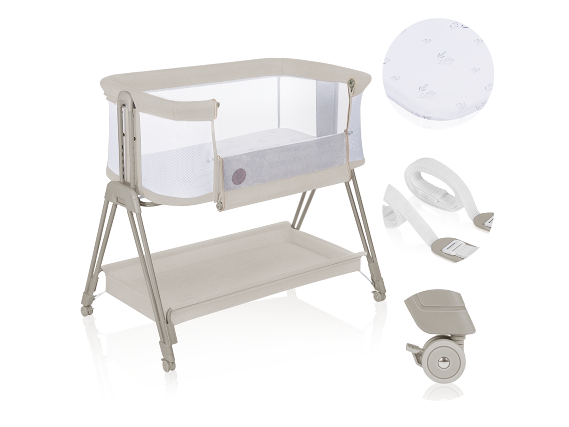 Berço Conversível Lionelo Luna Para Dormir Junto Com A Família - 0-9 Kg - Colchão Incluído - Altura E Inclinação Ajustáveis - Bege