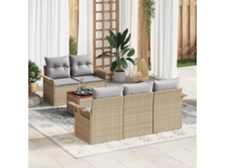 Vidaxl Conjunto de Sofá de Jardim com Almofada 6 Pcs Bege Vime Pe