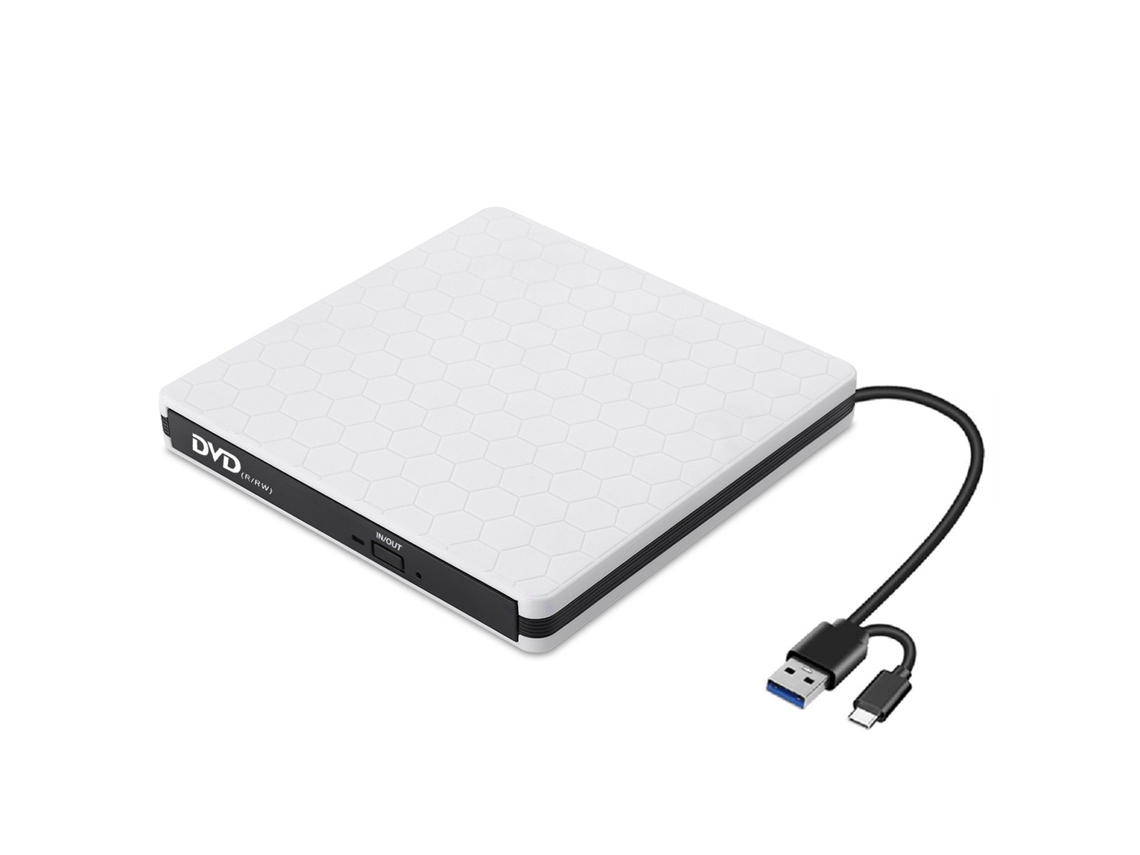 Leitor Externo De Cd/dvd - Usb 3.0,gravador De Dvd/cd-rom (sem Necessidade De Drivers) Branco Hexinyigjly