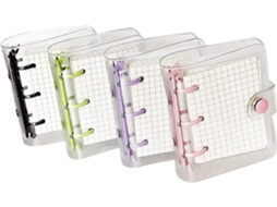 Pacote Com 4 Mini Capas Transparentes Fichário De 3 Argolas Página Interna Quadriculada E 12 Bolsos Peças Conjunto