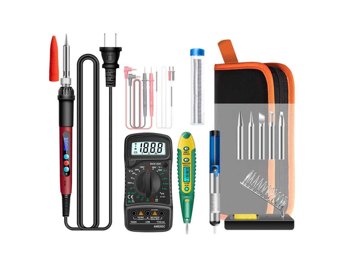 Kit De Soldadura Eléctrica Mini Aneng Sl103 16 Peças Com Tela Lcd, Temperatura Ajustável 180℃~500℃, 60w Para Reparos Eletrônicos