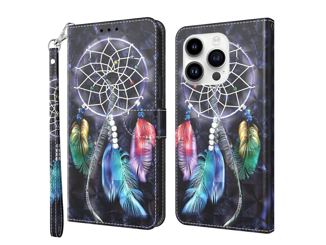 Capa Pega Apanhador Sonhos Para Iphone 15 Pro Pele Sintética