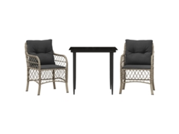 Conjunto Bistrô 3 Pcs com Almofadões Vime Pe Cinzento Claro MAISON EXCLUSIVE (3 pcs)