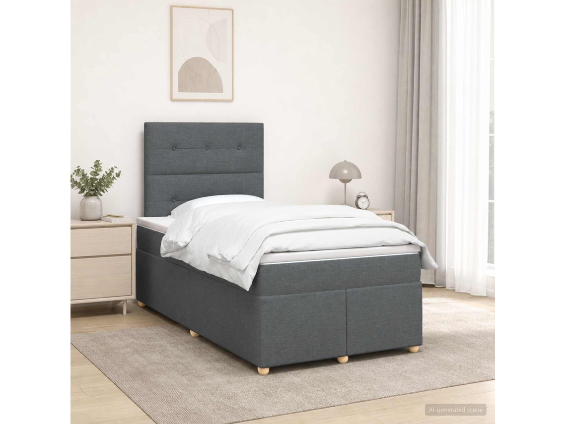 Vidaxl Cama Box Spring Com Colchão Cinzento-escuro 120 X 190 Cm Tecido