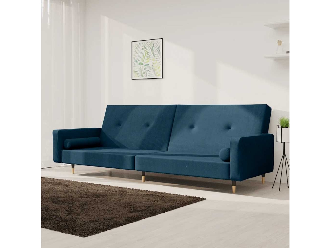 Vidaxl Sofá-cama 2 Lugares Com Duas Almofadas Veludo Azul