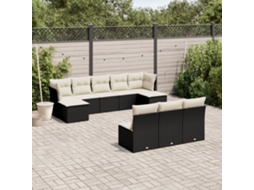 Vidaxl 10 Pcs Conjunto Sofás De Jardim C/ Almofadões Vime Pe Preto