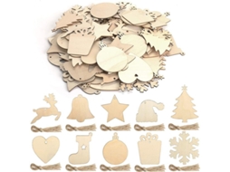 100 enfeites de Natal de madeira com 10 formatos diferentes, decorações pendentes para árvore de Natal.